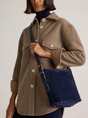 NWT and Dustbag Quince Italian Suede Bucket Crossbody in Navy.
